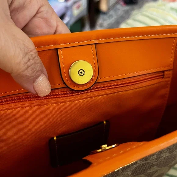 Coach Signature Canvas and Bright Mandarin City Bucket Bag - Picture 6 of 16